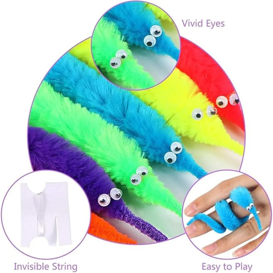 2024's Fuzzy Worm Toy for Kids, Worm on a String-1 (Random colors will be sent)