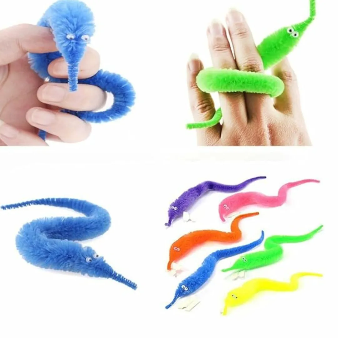 2024's Fuzzy Worm Toy for Kids, Worm on a String-1 (Random colors will be sent)