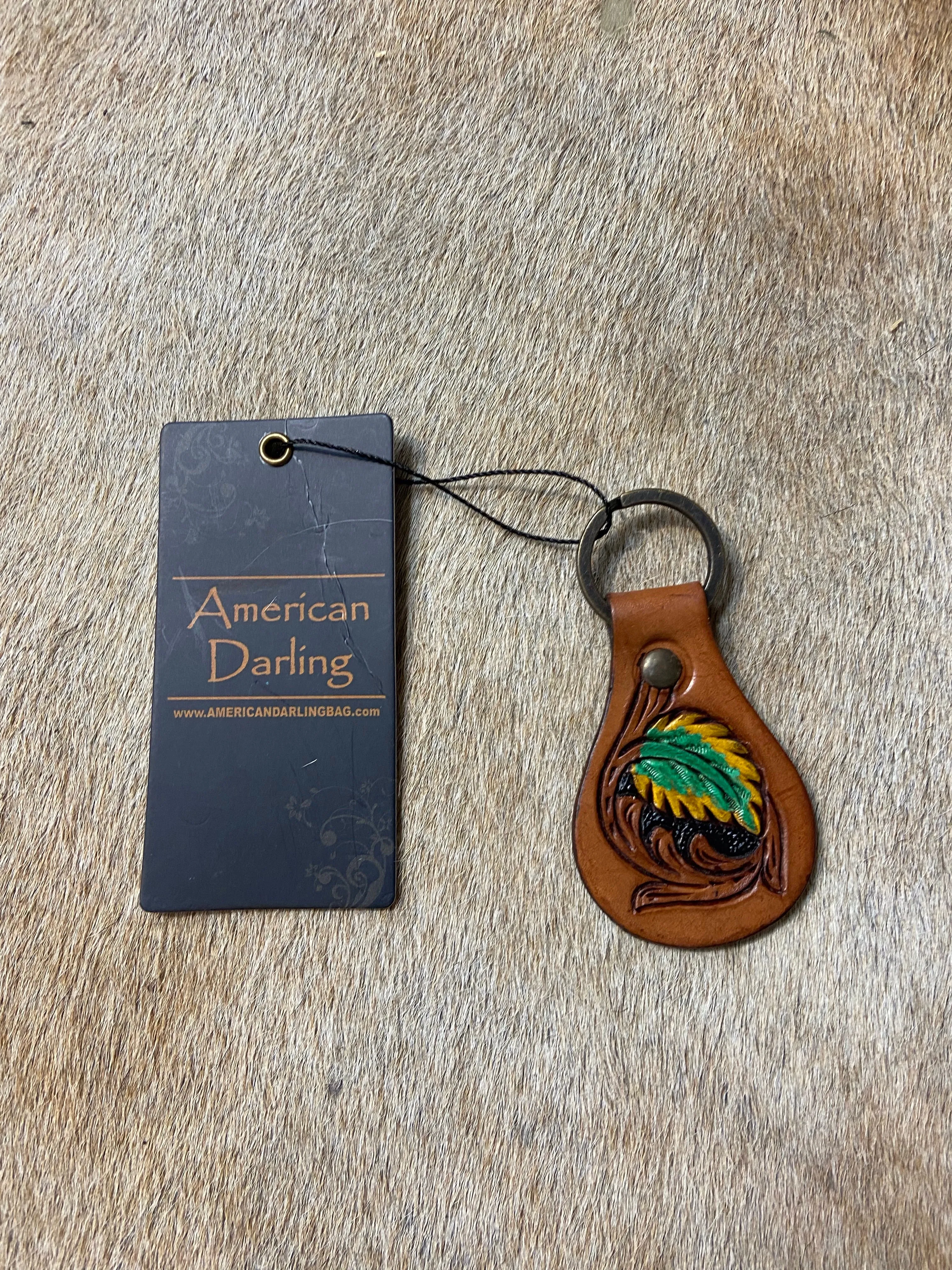 American Darling Hand Carved Leather Keychain