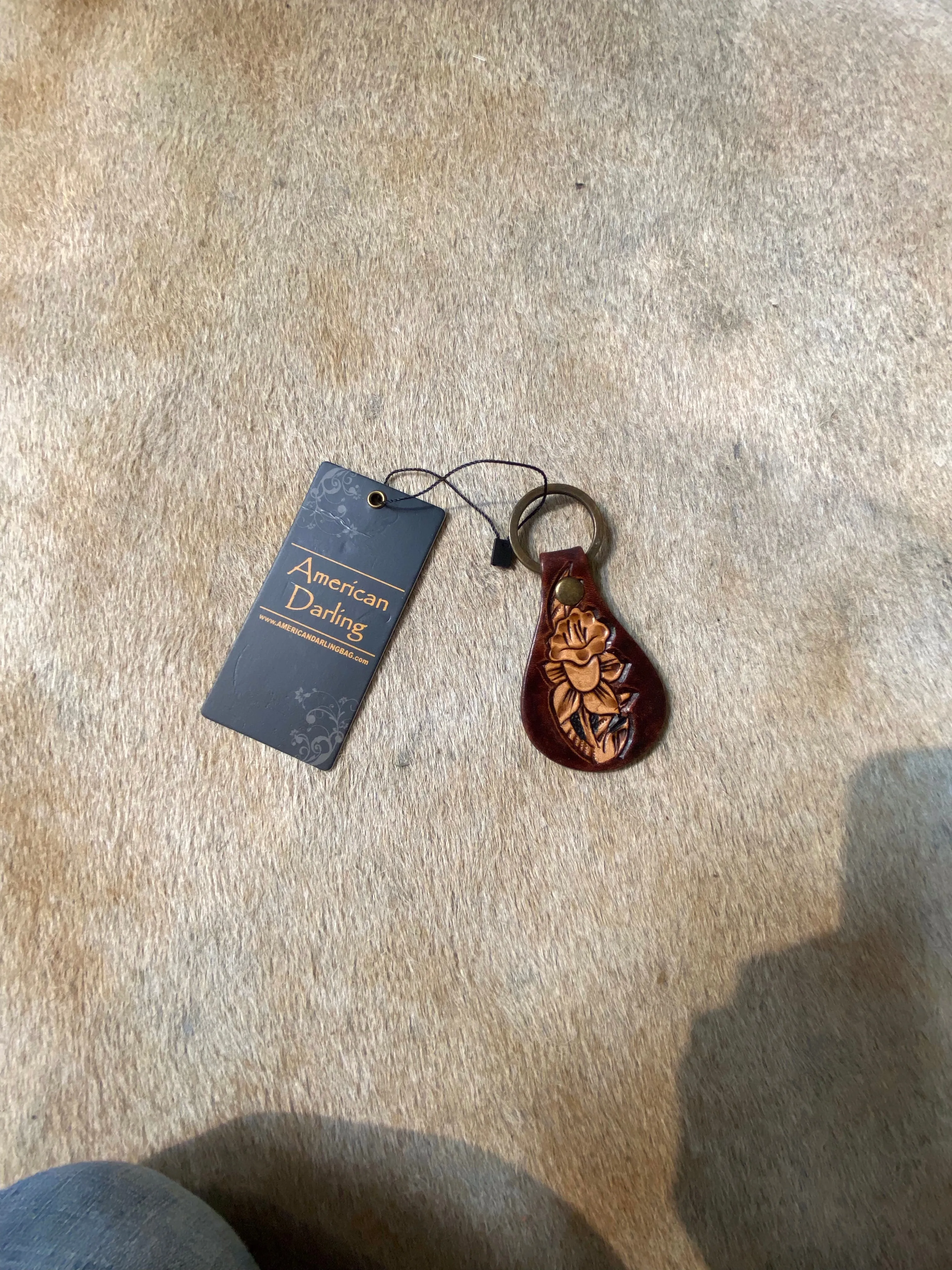 American Darling Hand Carved Leather Keychain