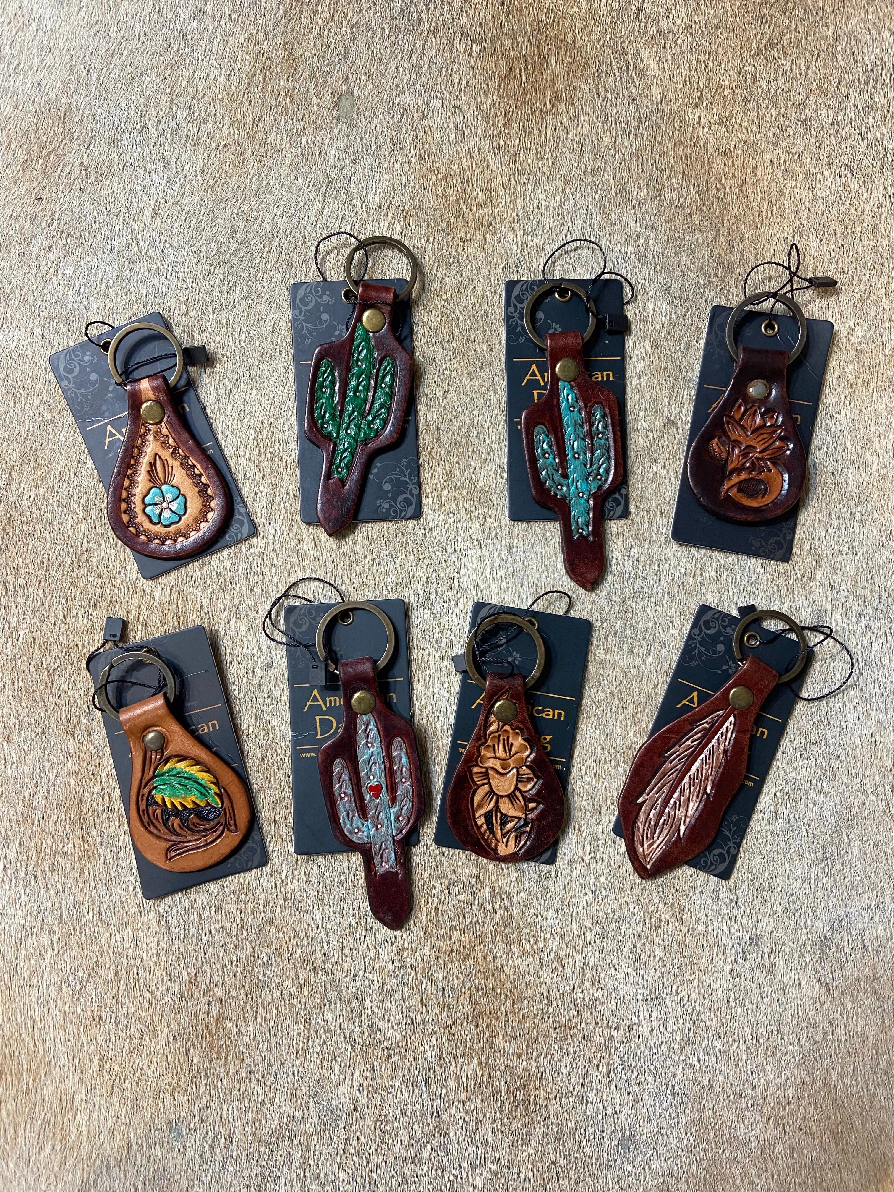 American Darling Hand Carved Leather Keychain