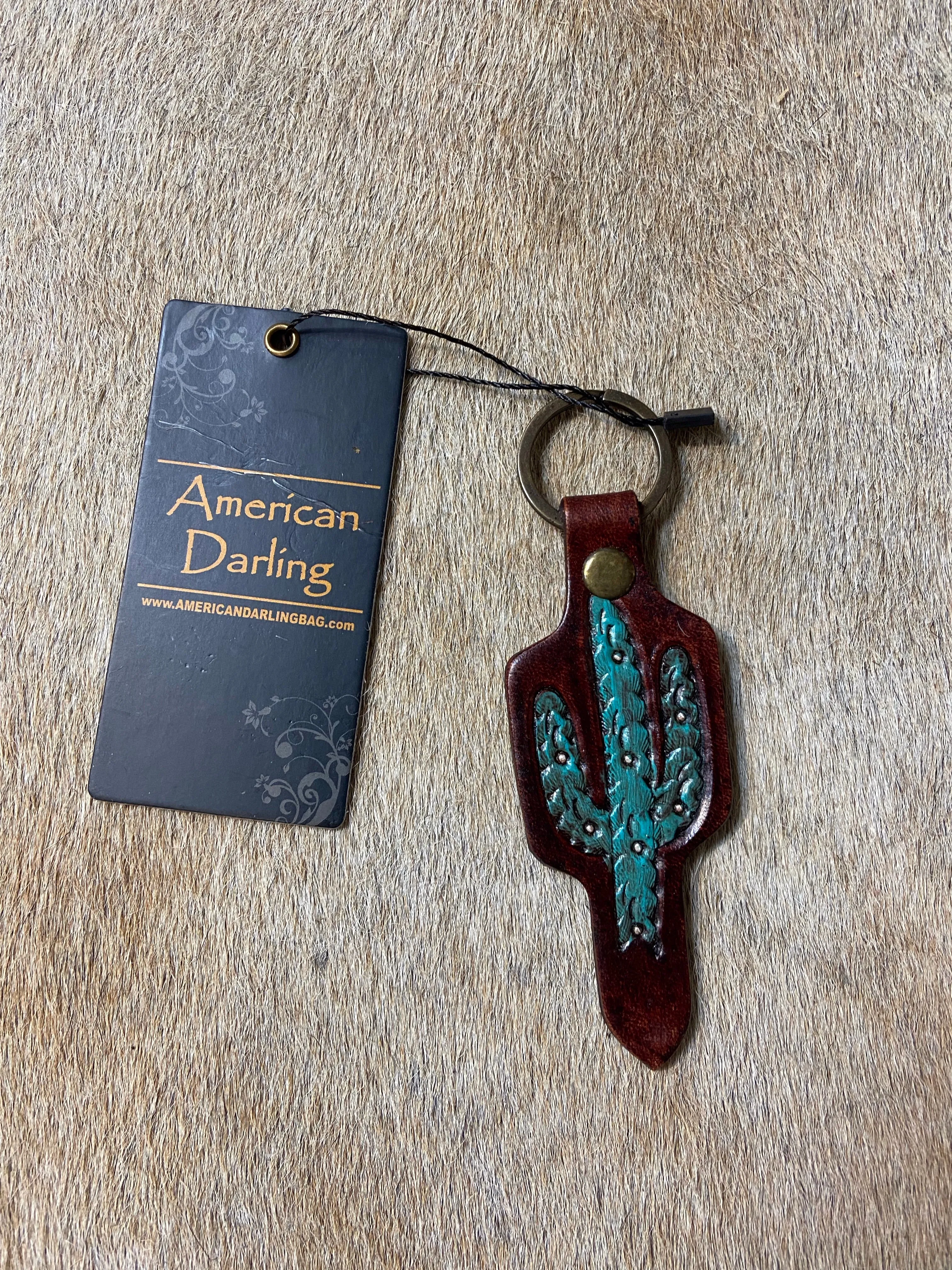 American Darling Hand Carved Leather Keychain