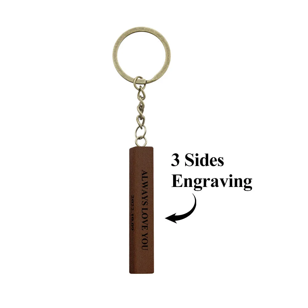 Custom Engraved Keychain Personalized 3 Sided Engraved Wooden Keychain Anniversary Gift