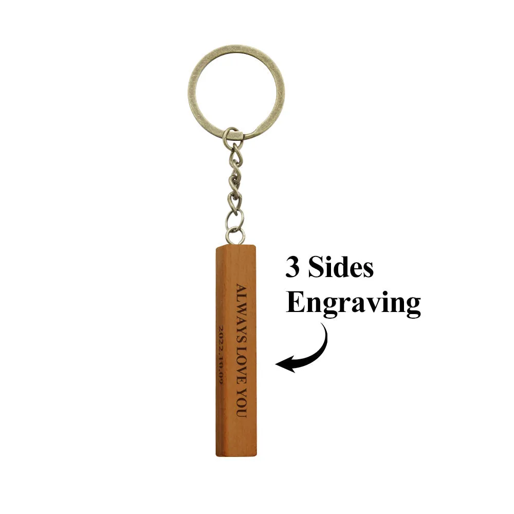 Custom Engraved Keychain Personalized 3 Sided Engraved Wooden Keychain Anniversary Gift