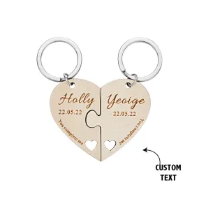 Custom Engraved Keychain Personalized Heart-shaped Wooden Jigsaw Keyring Romantic Gift