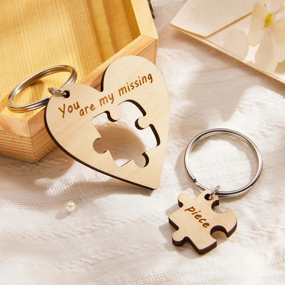 Custom Engraved Keychains Puzzle Love Wooden Gifts