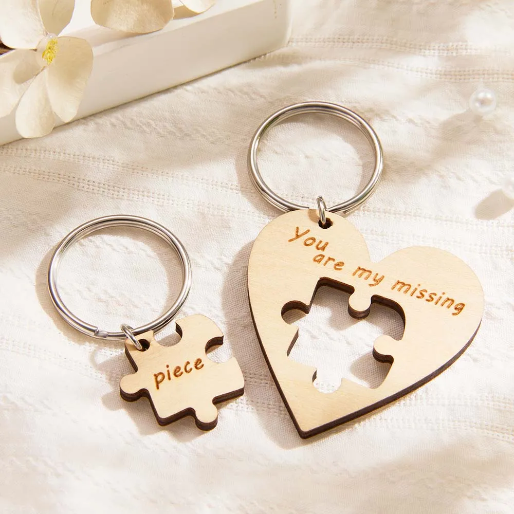 Custom Engraved Keychains Puzzle Love Wooden Gifts