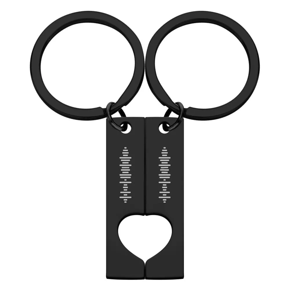 Custom Engraved Stainless Steel Scannable Music Code Couple Keychains