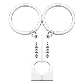 Custom Engraved Stainless Steel Scannable Music Code Couple Keychains