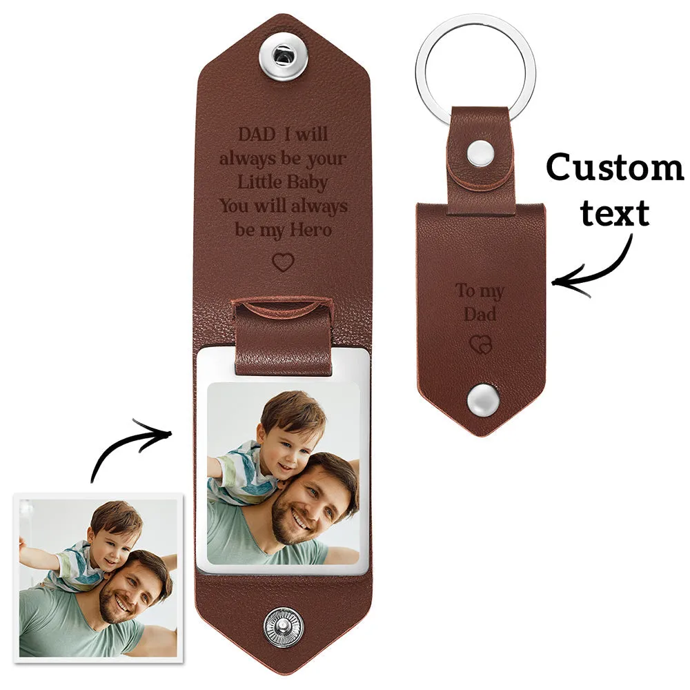 Custom Leather Photo Text Keychain DAD I will always be your Little Baby You will always be my Hero