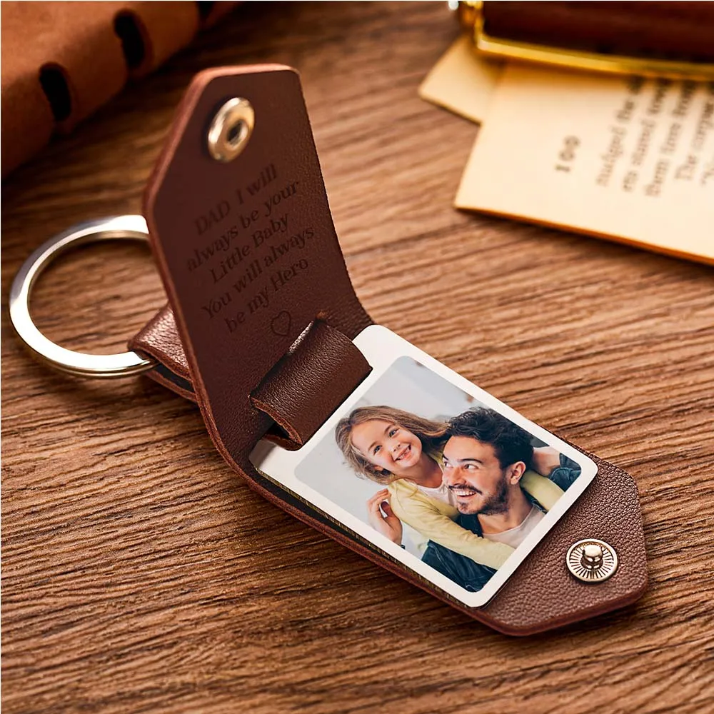 Custom Leather Photo Text Keychain DAD I will always be your Little Baby You will always be my Hero