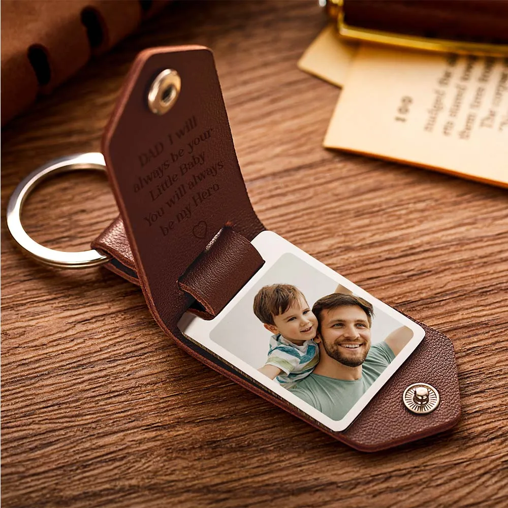 Custom Leather Photo Text Keychain DAD I will always be your Little Baby You will always be my Hero