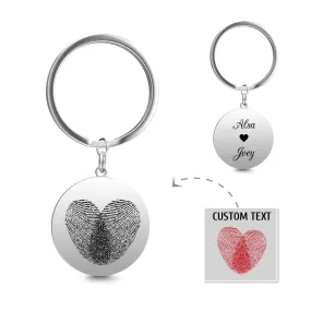 Custom Round Engraved Double Fingerprint Keychain