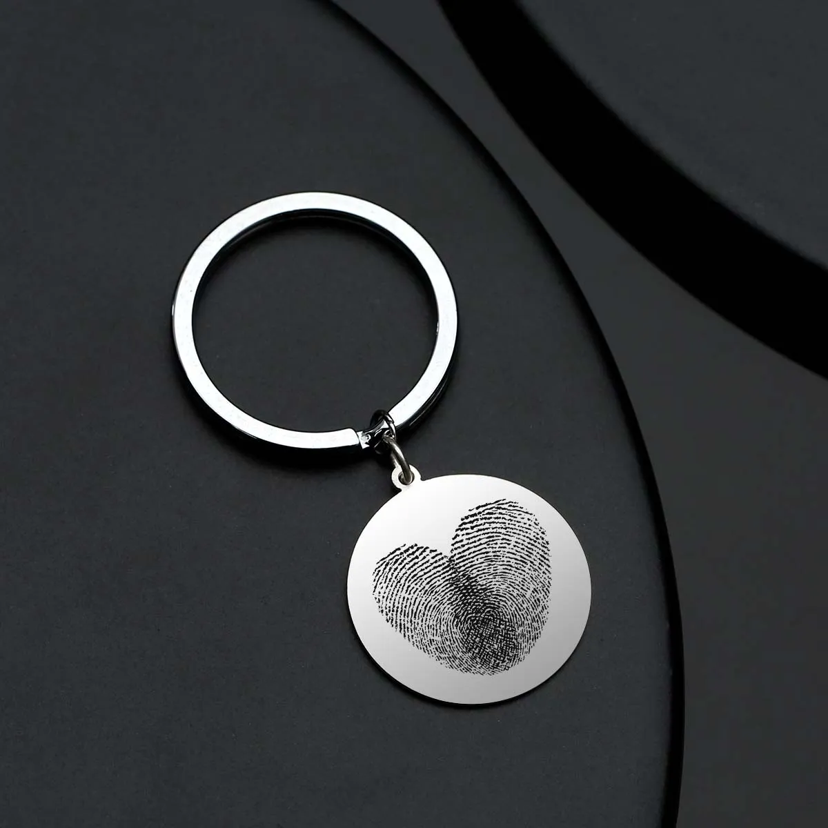 Custom Round Engraved Double Fingerprint Keychain