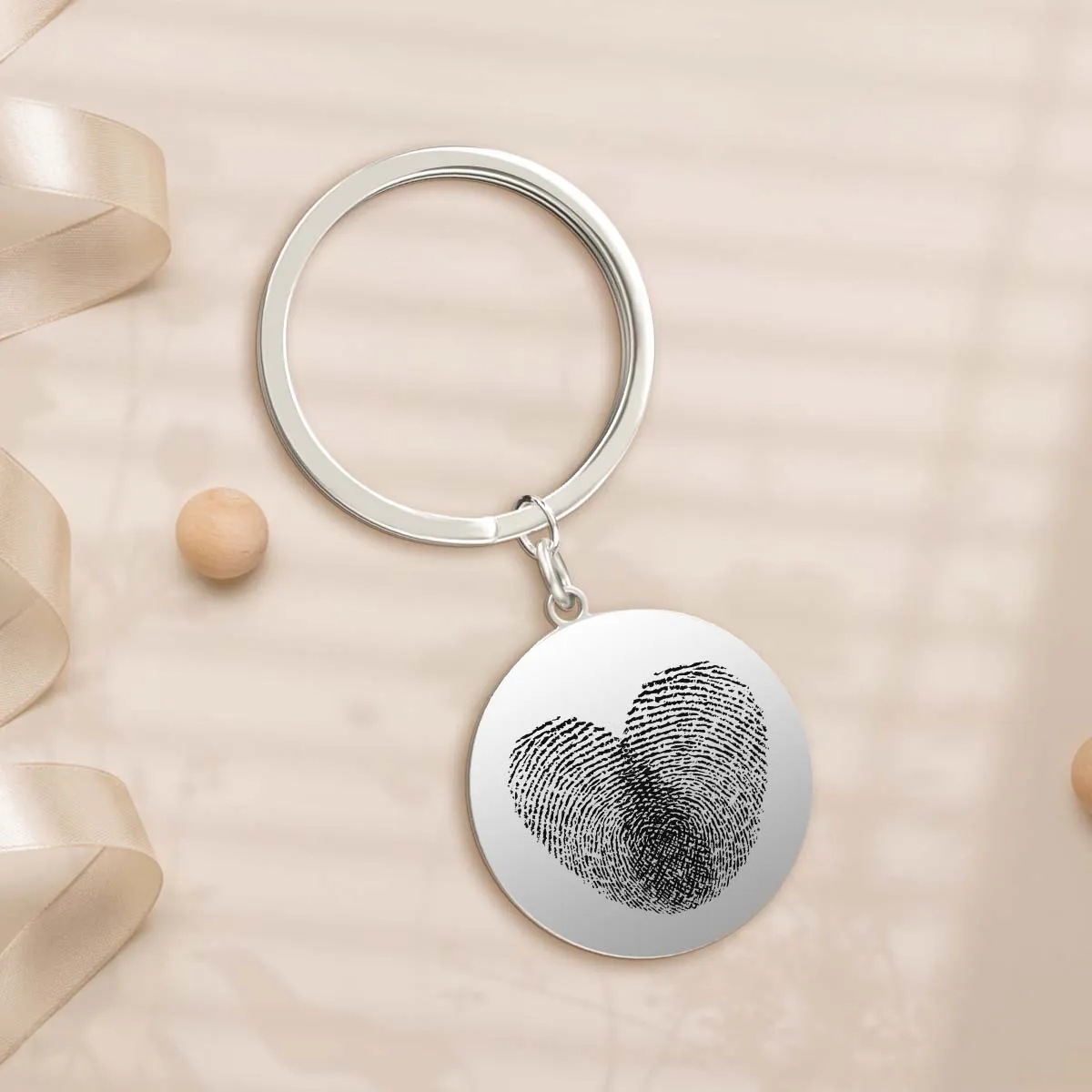 Custom Round Engraved Double Fingerprint Keychain