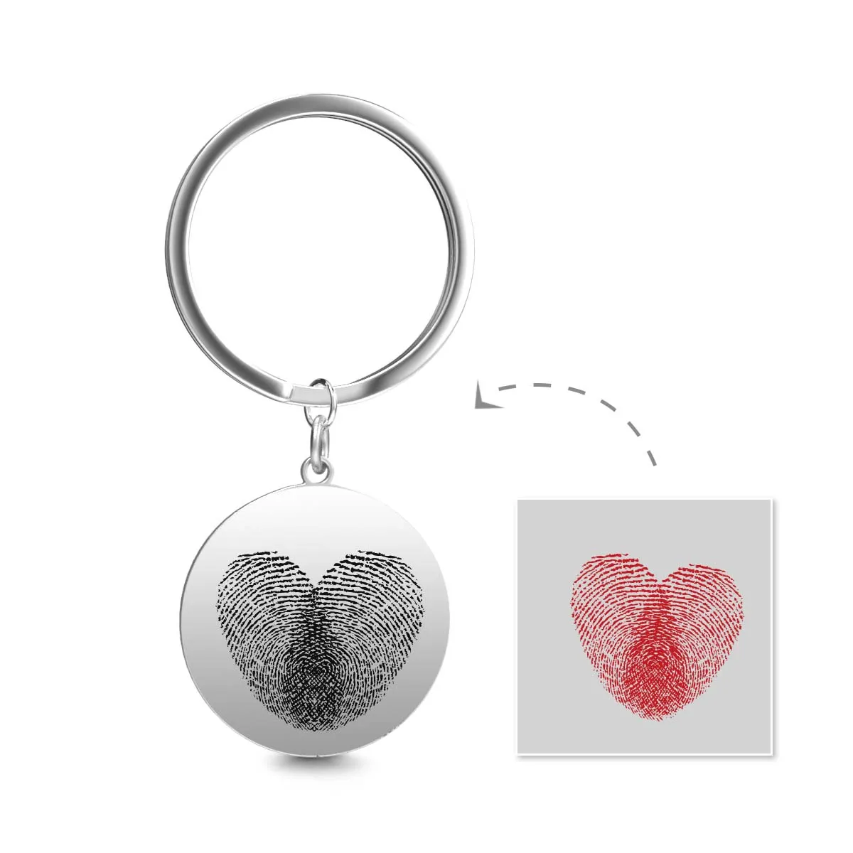 Custom Round Engraved Double Fingerprint Keychain