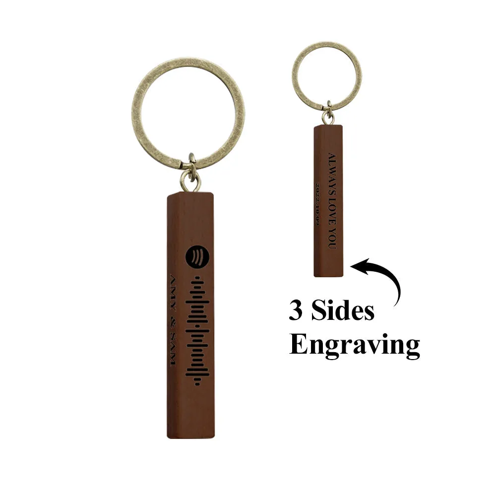 Custom Spotify Code Keychain Personalized Wooden Keychain with Your Text 3 Sides Engraving