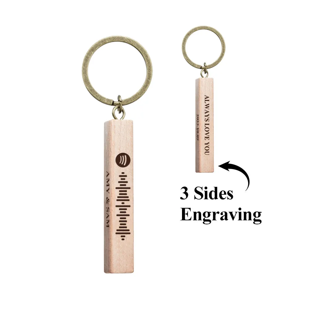 Custom Spotify Code Keychain Personalized Wooden Keychain with Your Text 3 Sides Engraving