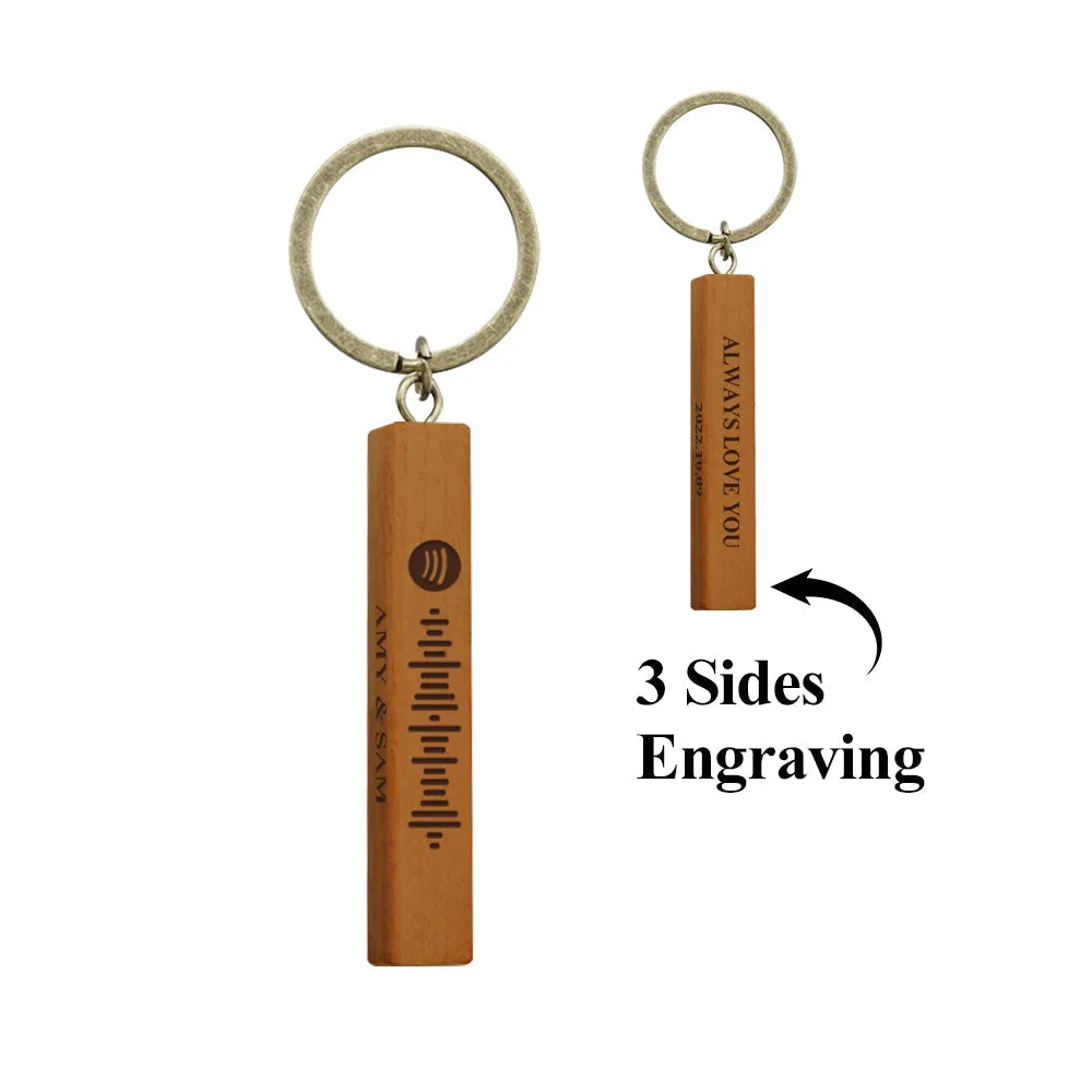 Custom Spotify Code Keychain Personalized Wooden Keychain with Your Text 3 Sides Engraving