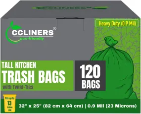 Eco-friendly Trash Bags 13 Gallon (120 Bags) Medium Green Garbage Bag 55 Liter Can Liners Portable Camping Toilet Bags