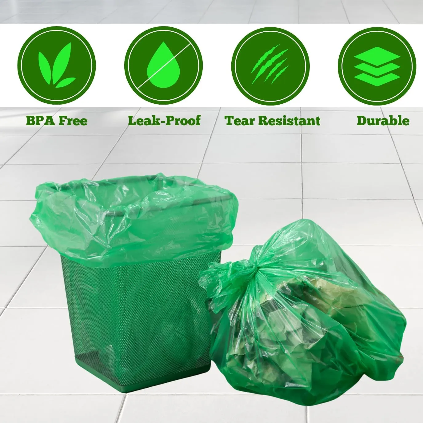 Eco-friendly Trash Bags 13 Gallon (120 Bags) Medium Green Garbage Bag 55 Liter Can Liners Portable Camping Toilet Bags