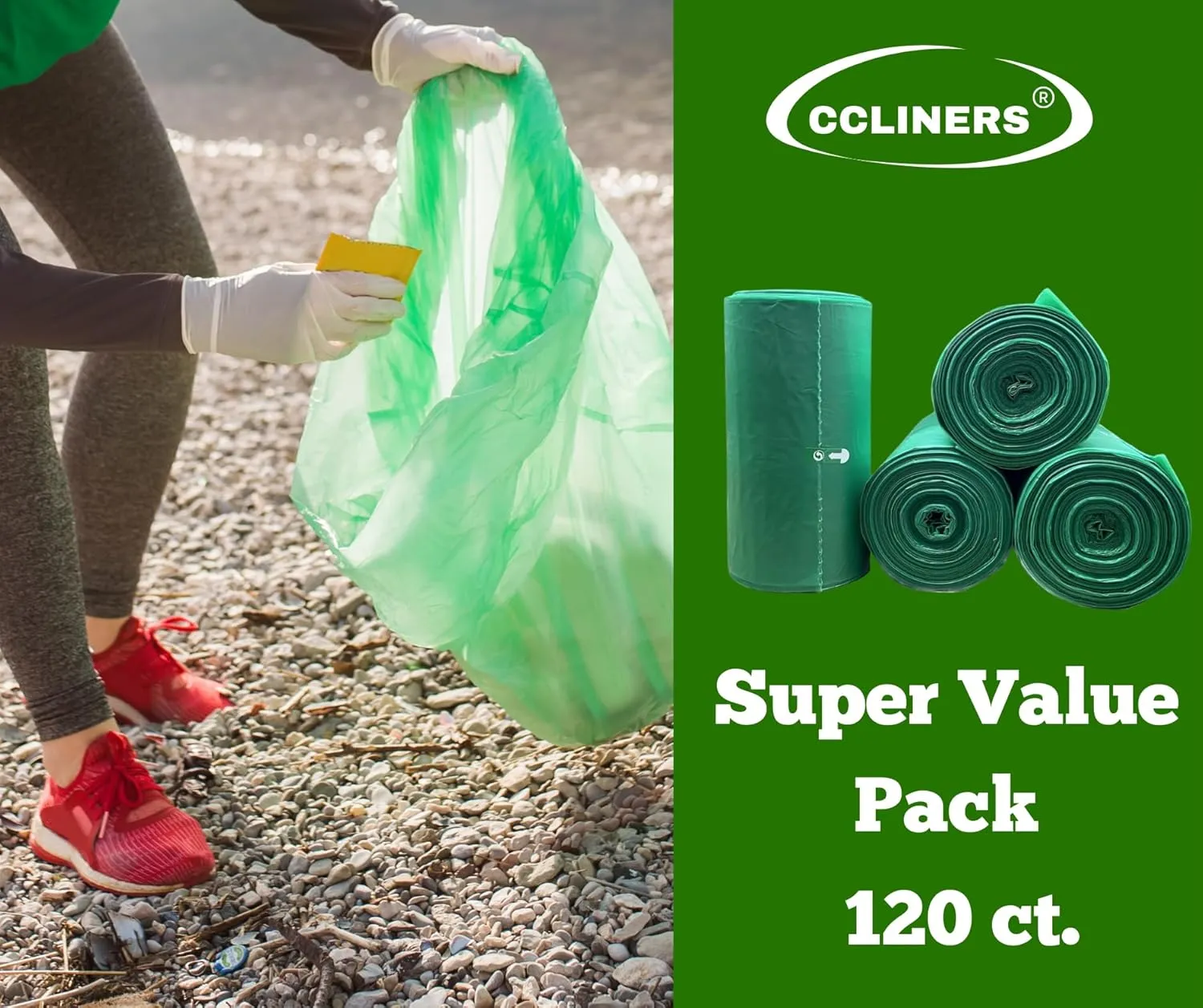 Eco-friendly Trash Bags 13 Gallon (120 Bags) Medium Green Garbage Bag 55 Liter Can Liners Portable Camping Toilet Bags