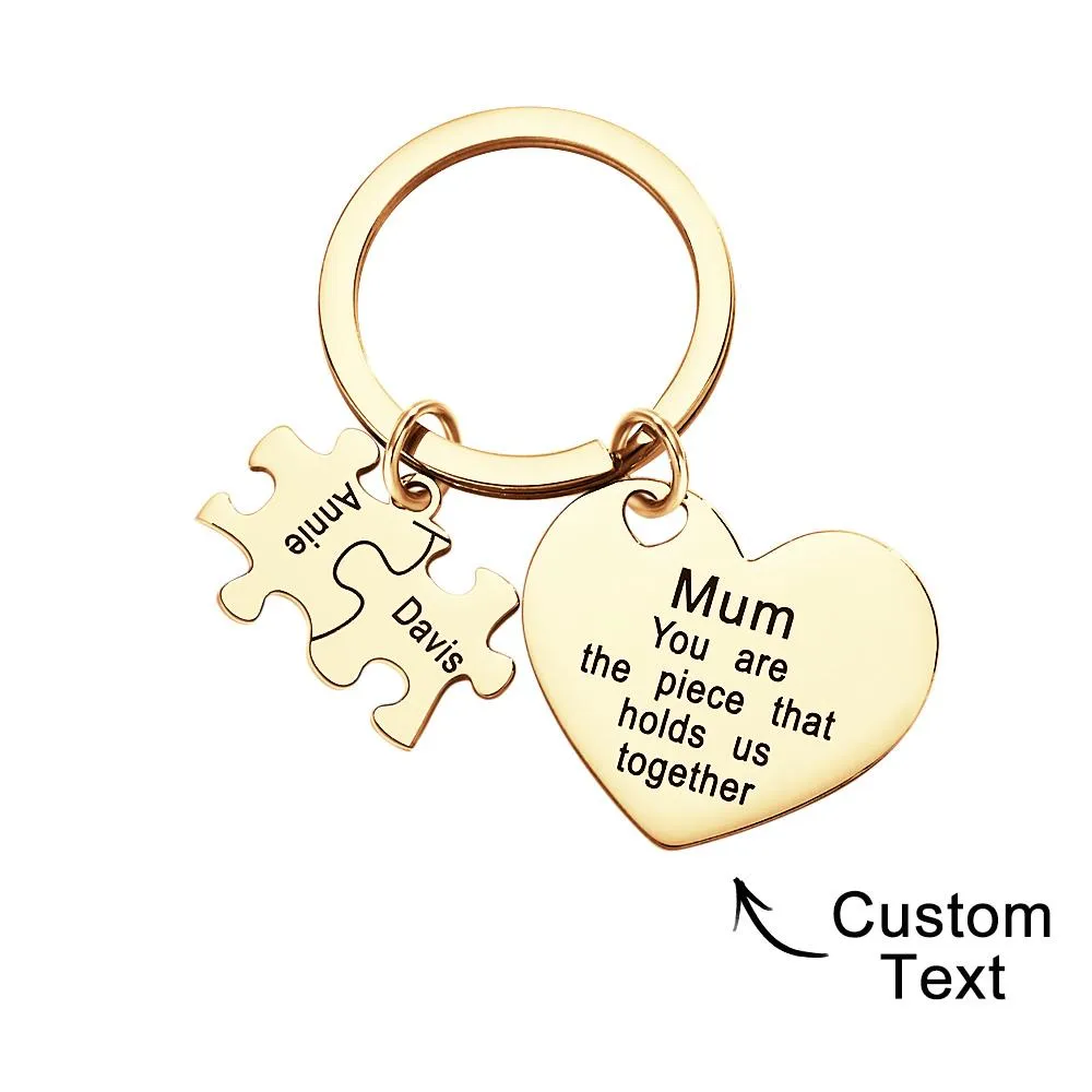 Engraved Puzzle Heart Shaped Keychain Personalized Key Ring Mother's Day Gift