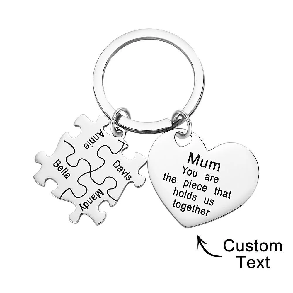 Engraved Puzzle Heart Shaped Keychain Personalized Key Ring Mother's Day Gift