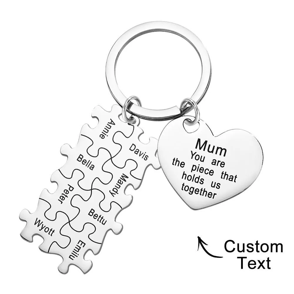 Engraved Puzzle Heart Shaped Keychain Personalized Key Ring Mother's Day Gift