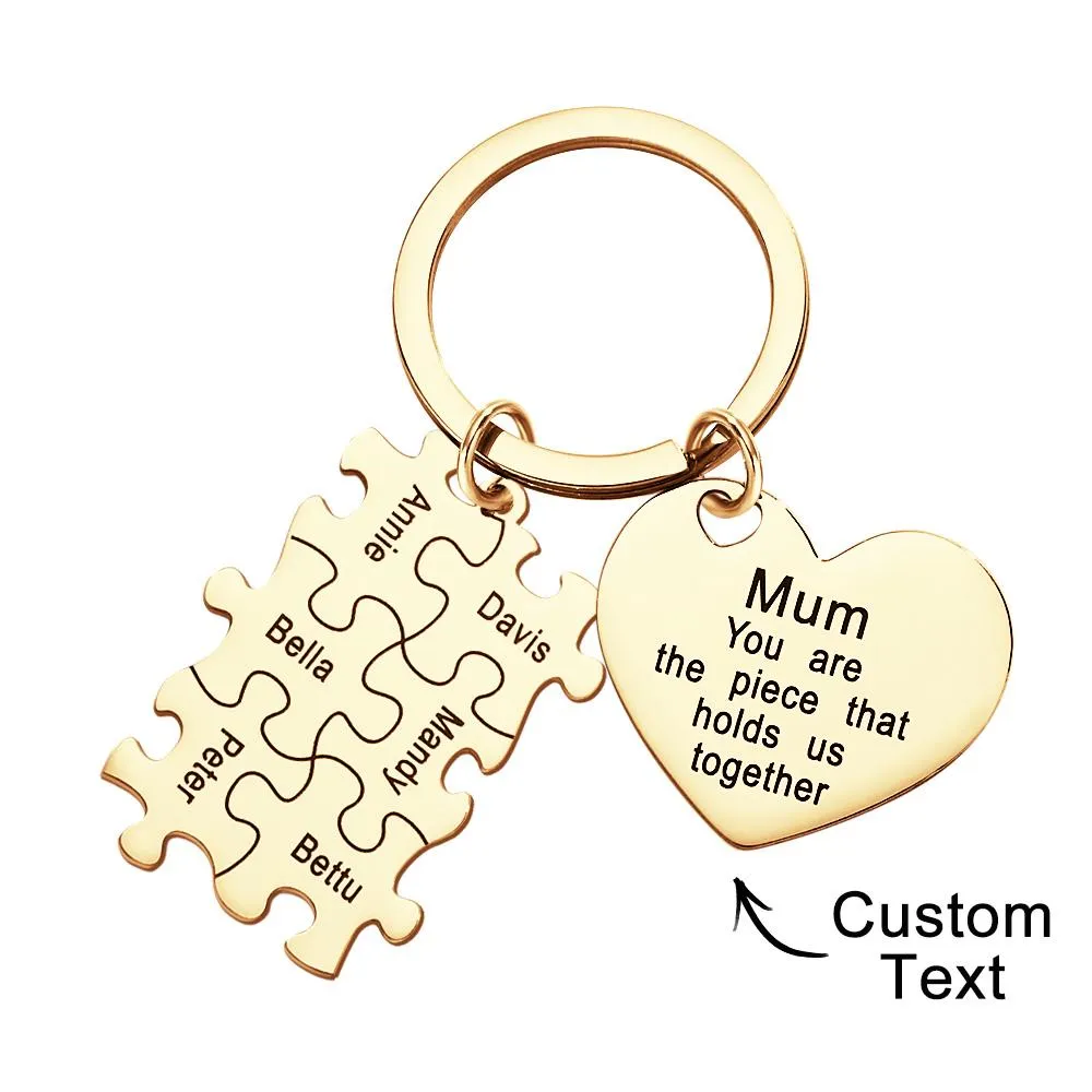 Engraved Puzzle Heart Shaped Keychain Personalized Key Ring Mother's Day Gift