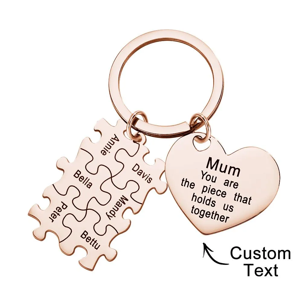 Engraved Puzzle Heart Shaped Keychain Personalized Key Ring Mother's Day Gift