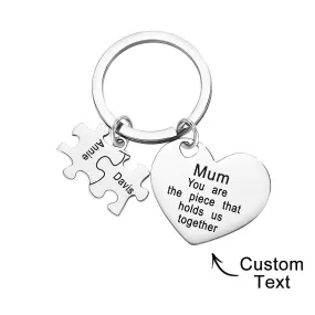 Engraved Puzzle Heart Shaped Keychain Personalized Key Ring Mother's Day Gift