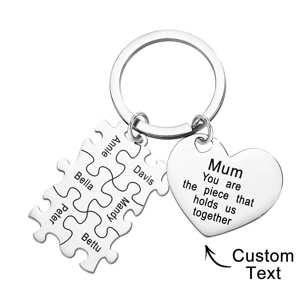 Engraved Puzzle Heart Shaped Keychain Personalized Key Ring Mother's Day Gift