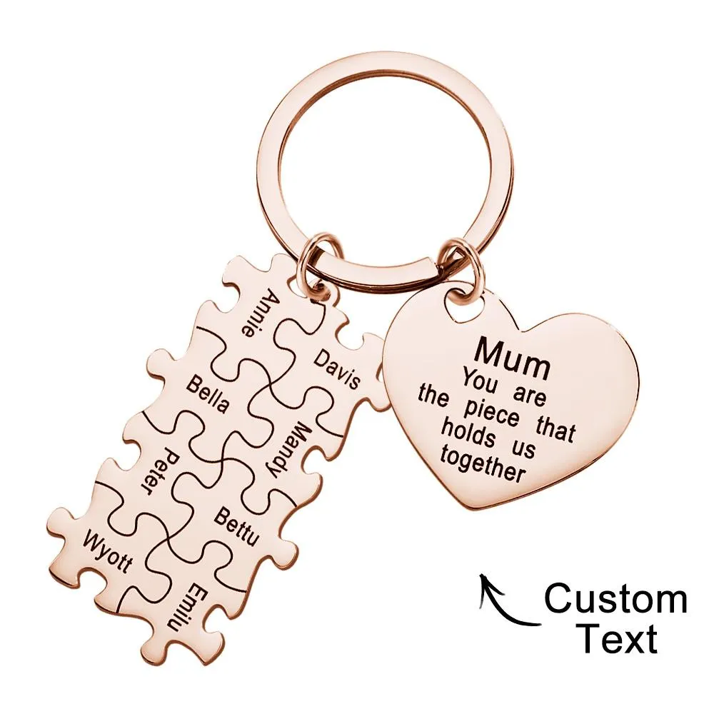 Engraved Puzzle Heart Shaped Keychain Personalized Key Ring Mother's Day Gift