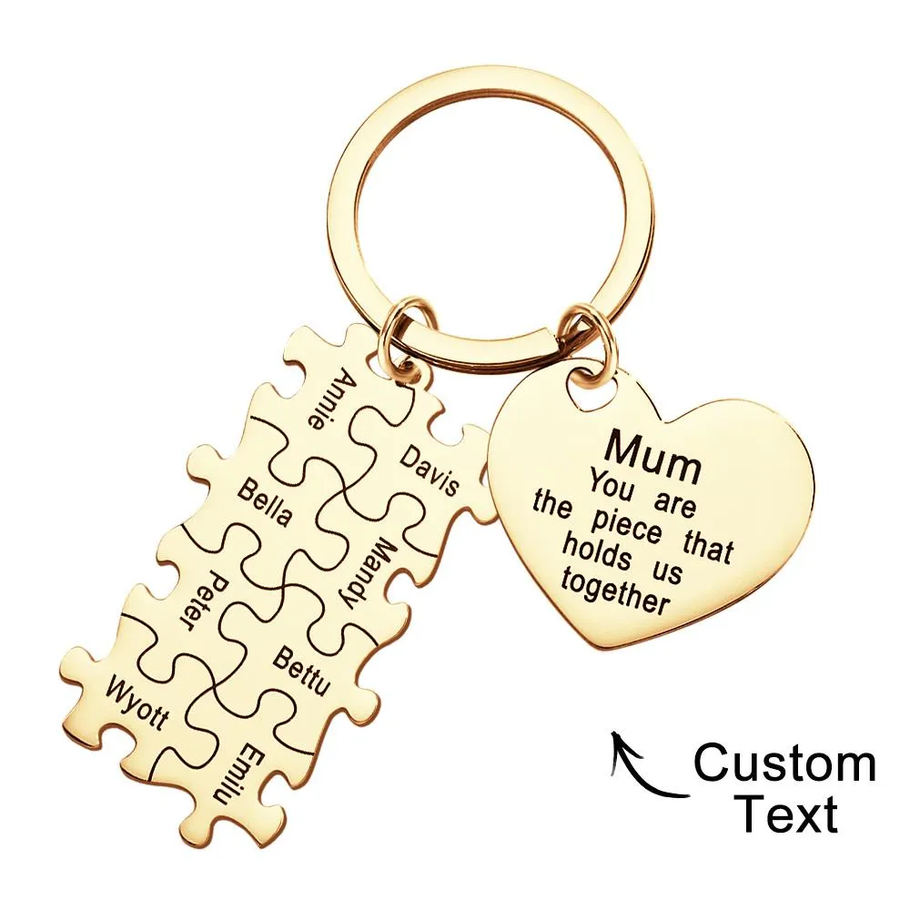 Engraved Puzzle Heart Shaped Keychain Personalized Key Ring Mother's Day Gift