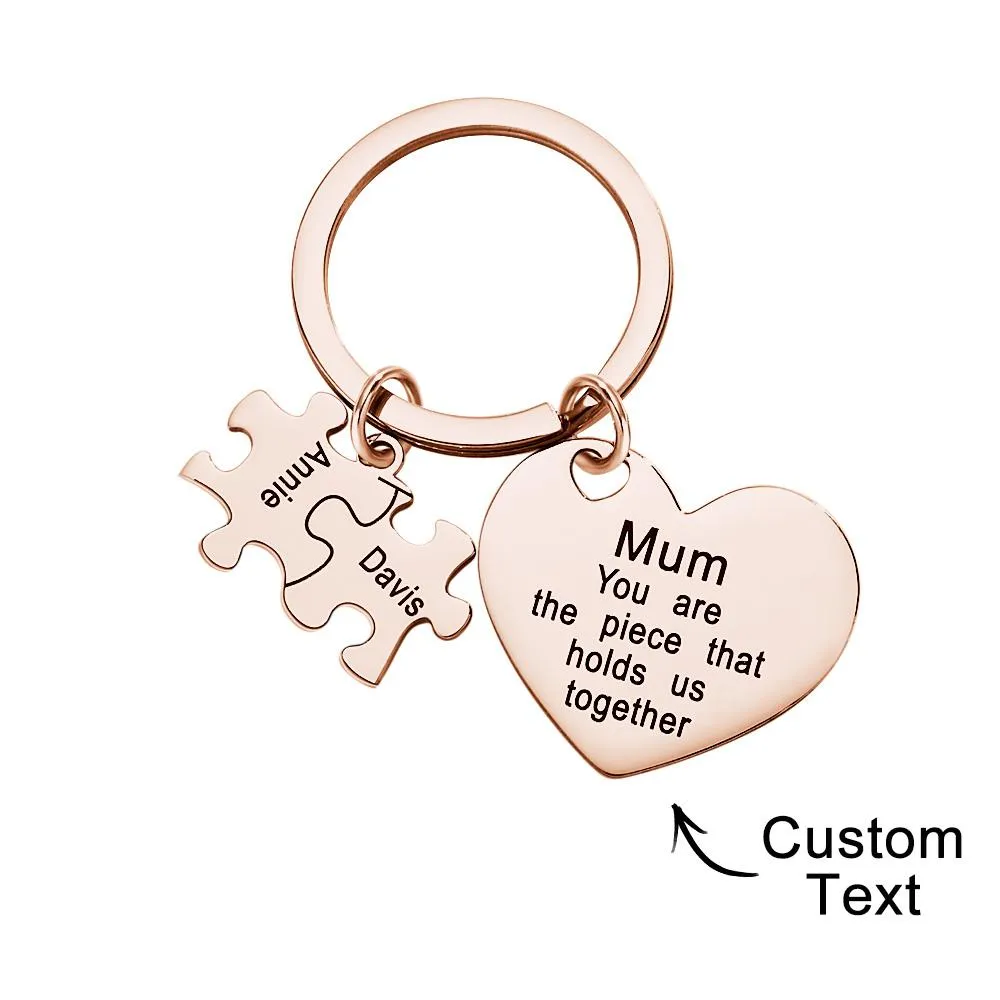 Engraved Puzzle Heart Shaped Keychain Personalized Key Ring Mother's Day Gift