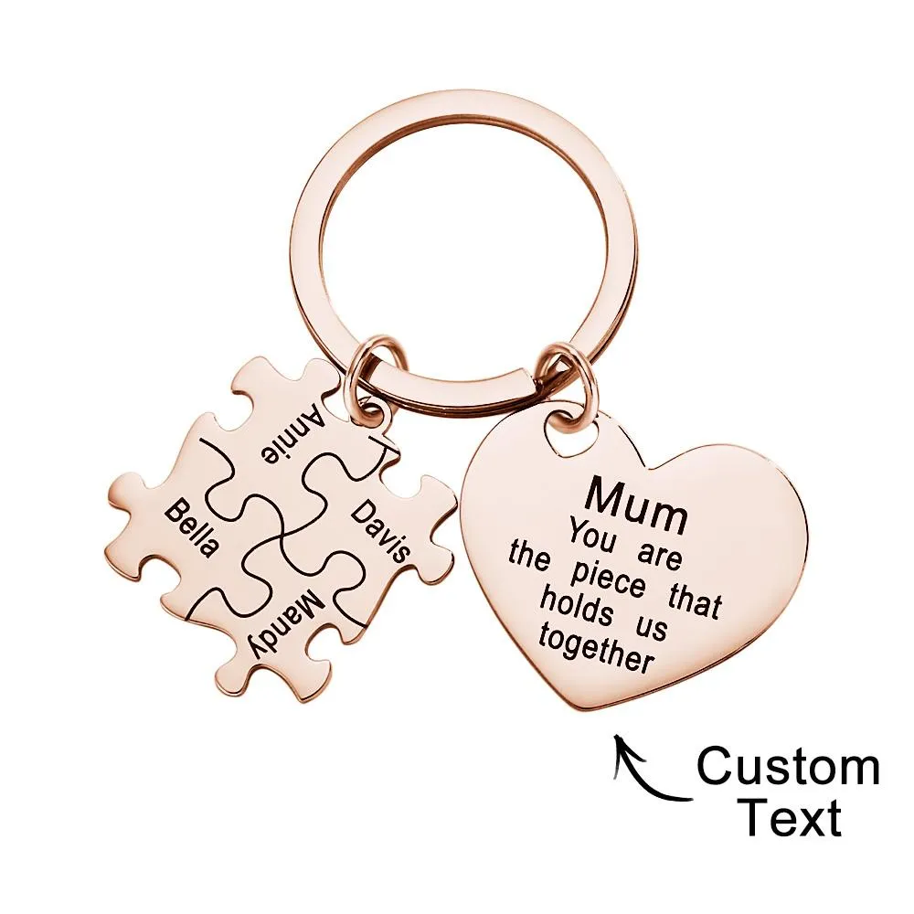 Engraved Puzzle Heart Shaped Keychain Personalized Key Ring Mother's Day Gift