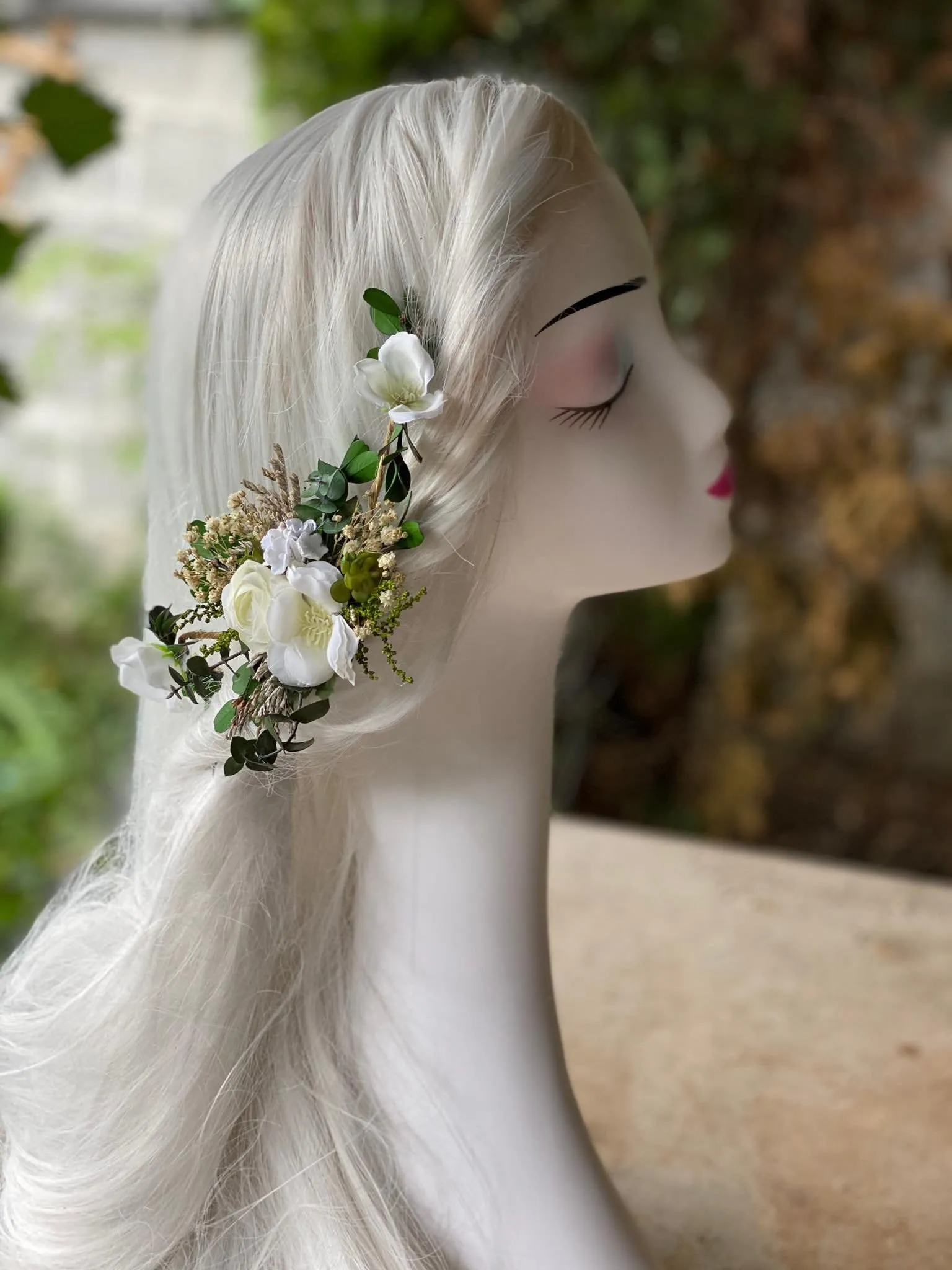 Green and white wedding flower arrangement Wedding accessories Bridal accessories Hair arrangement Flower accessories Handmade arrangement