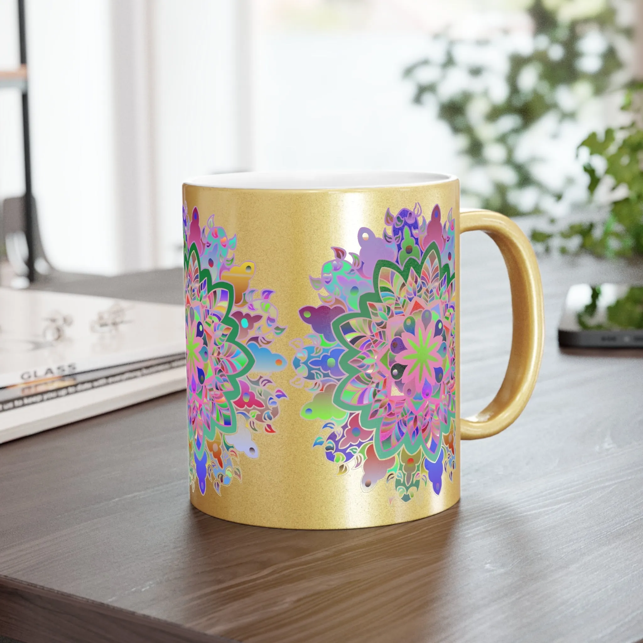 Handmade Mandala Design Metallic Mug - Unique Gift