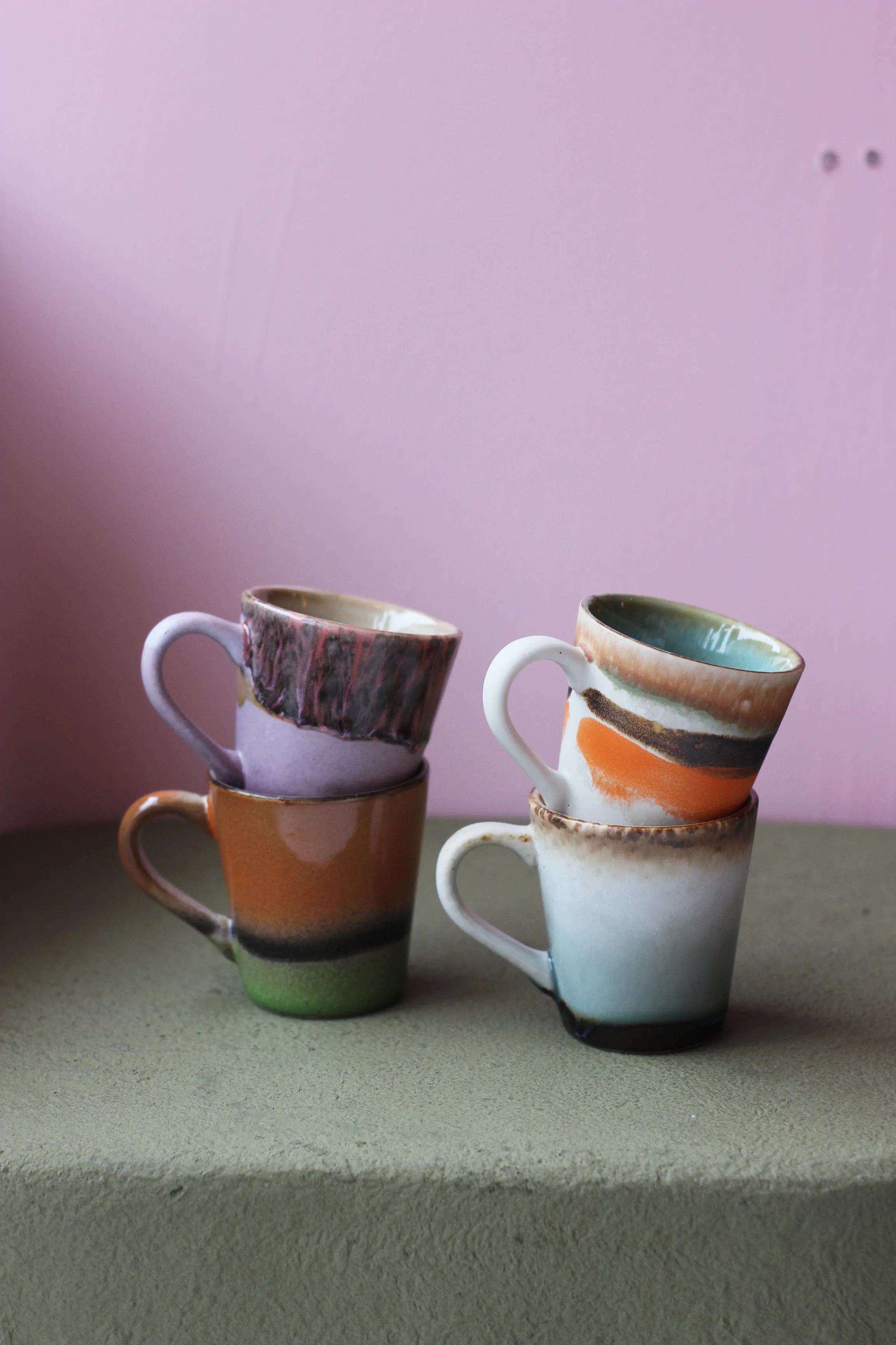 HKliving 70's Ceramic Espresso Mugs Retro - Set of 4