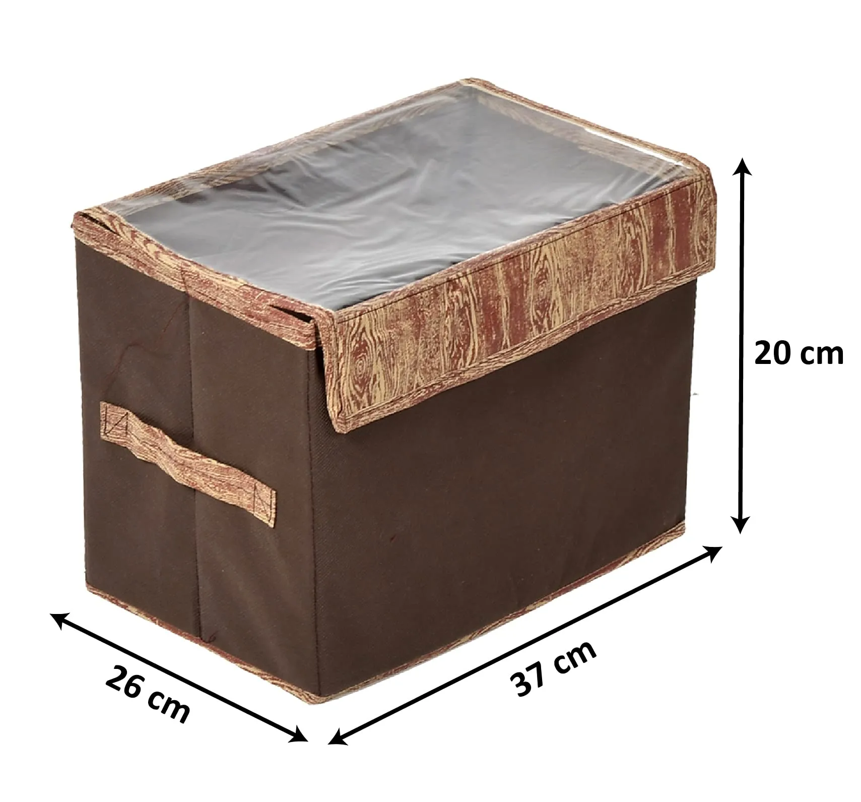 Kuber Industries Wooden Design Foldable Medium Non-Woven Storage Box/Bin For Books, Towels, Magazines, DVDs & More With Tranasparent Lid- Pack of 2 (Brown) -44KM0438