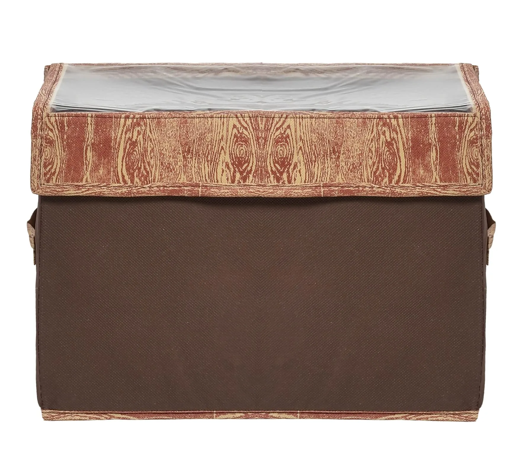 Kuber Industries Wooden Design Foldable Medium Non-Woven Storage Box/Bin For Books, Towels, Magazines, DVDs & More With Tranasparent Lid- Pack of 2 (Brown) -44KM0438