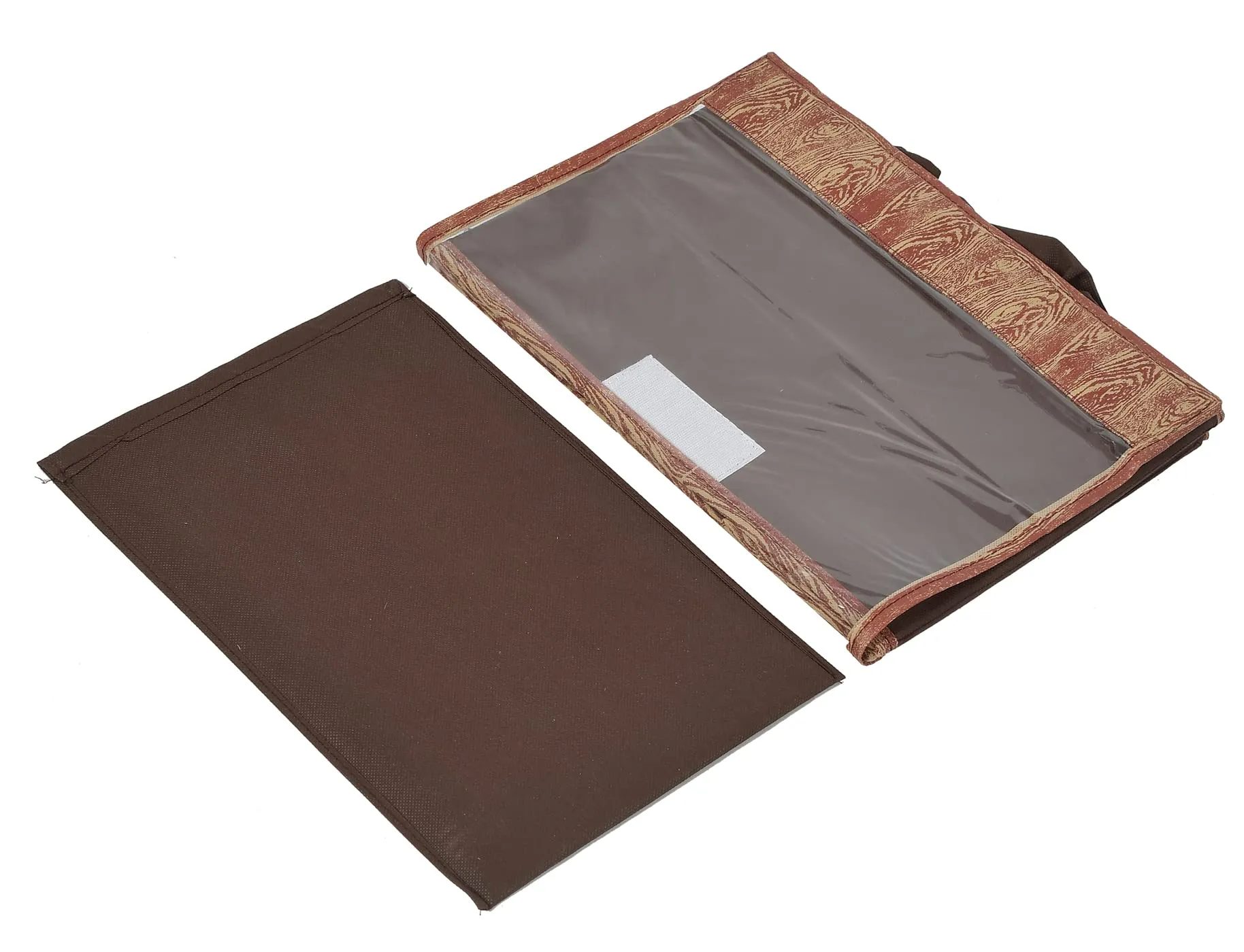 Kuber Industries Wooden Design Foldable Medium Non-Woven Storage Box/Bin For Books, Towels, Magazines, DVDs & More With Tranasparent Lid- Pack of 2 (Brown) -44KM0438