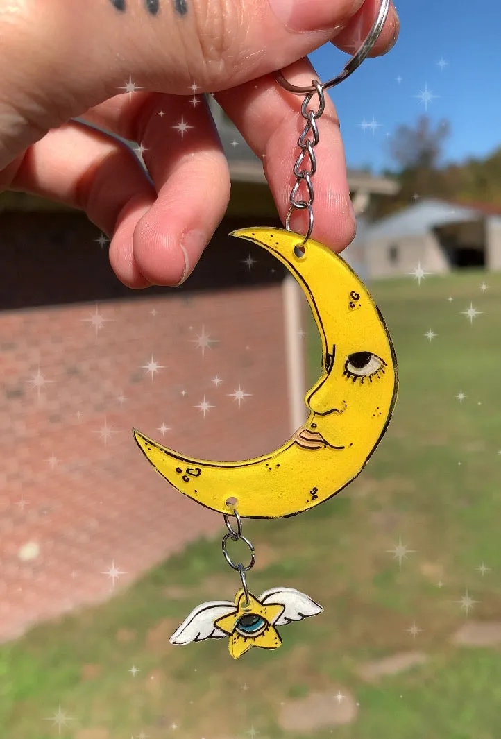 Moon and Star Keychain