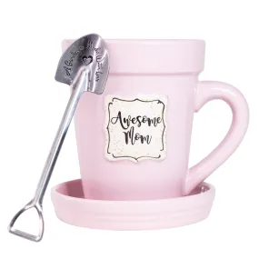 Pink Flower Pot Mug - “Awesome Mom”