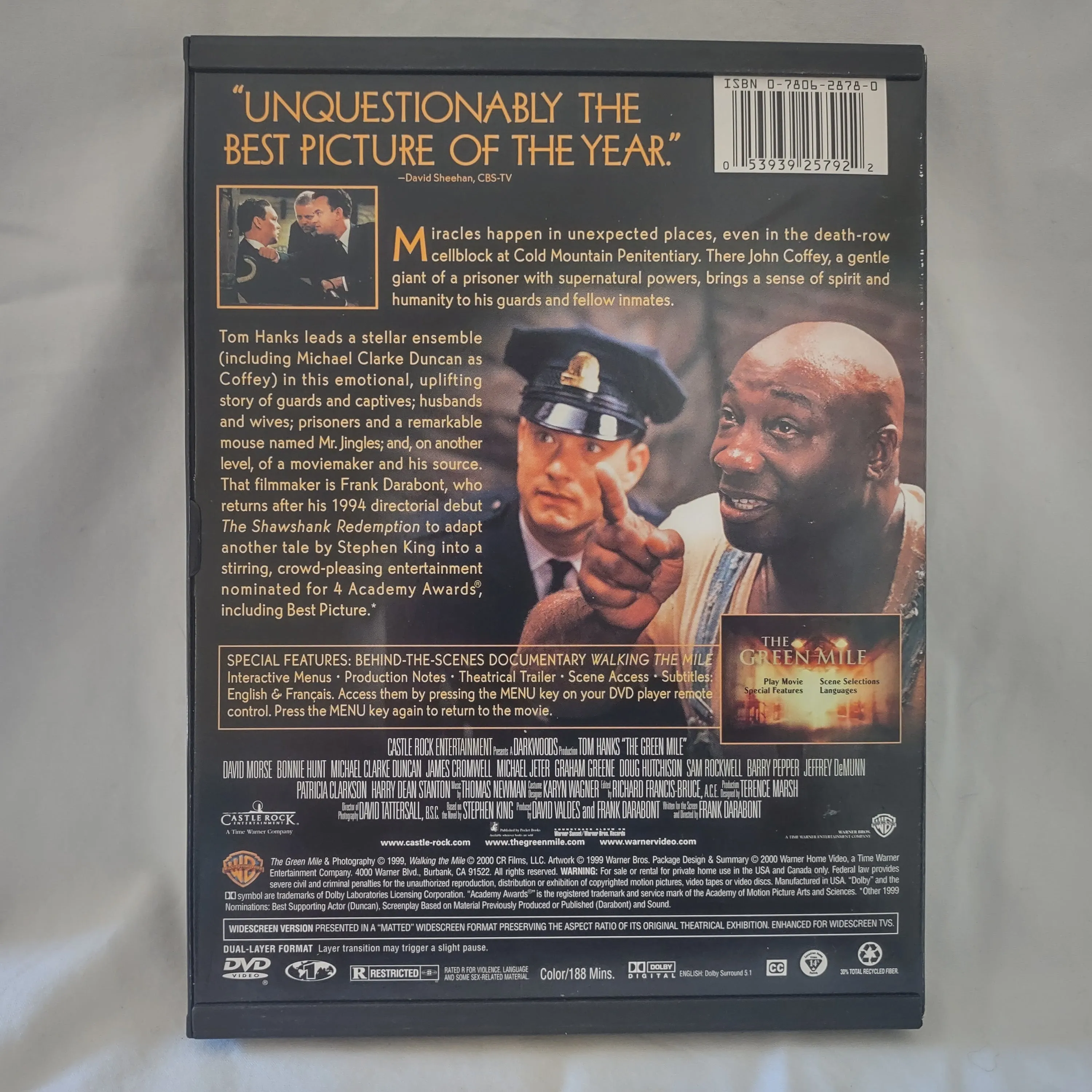 The Green Mile Movie DVD Starring Tom Hanks Widescreen Rated R