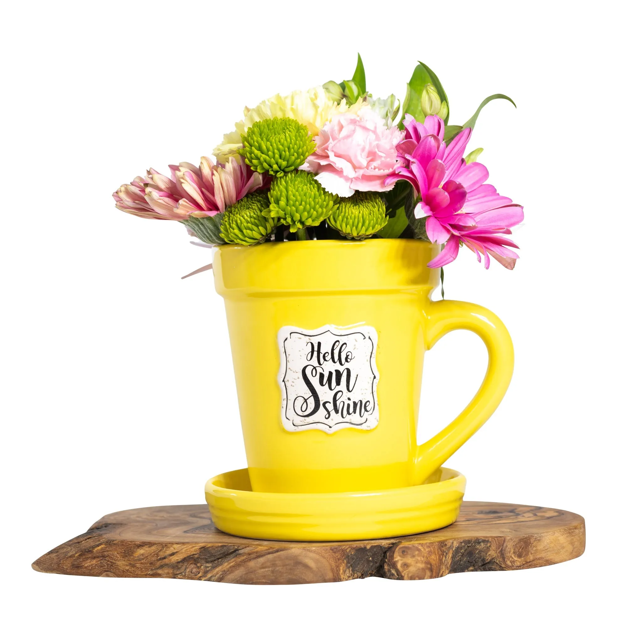 Yellow Flower Pot Mug - “Hello Sunshine”